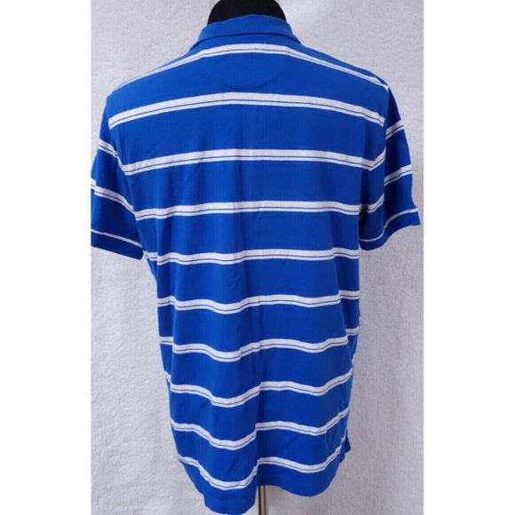 Chaps Large Blue White Stripe Short Sleeve Golf 2 Button Pullover Polo Shirt - Picture 8 of 11